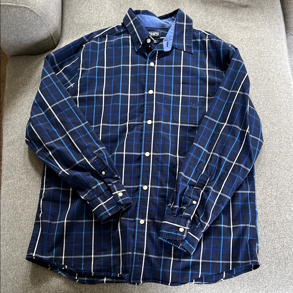 Chaps Blue Casual Button Down Shirt